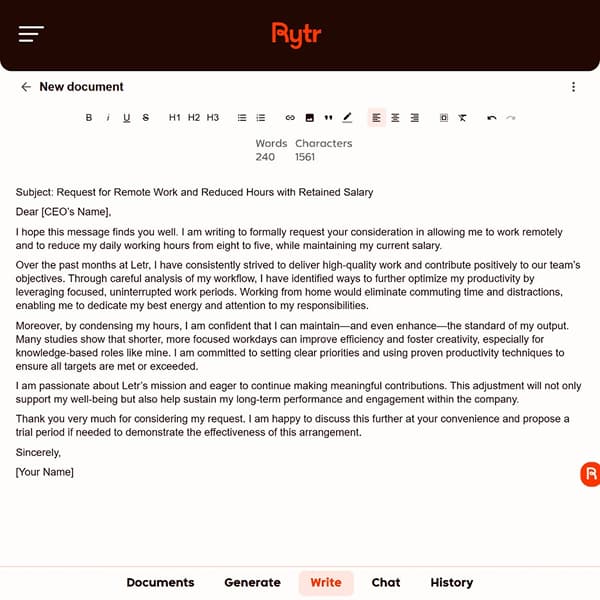 Rytr generated answer result