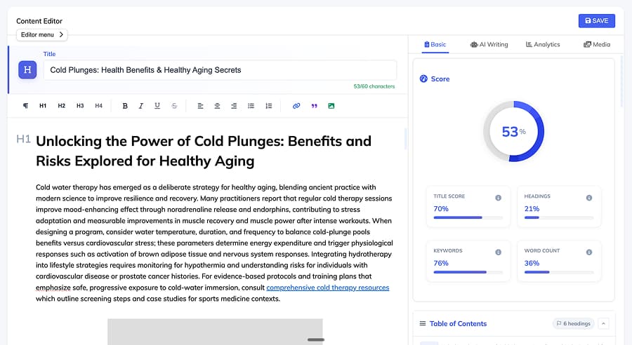 Writecream's content wasn't very high quality and even its own scoring highlighted this.