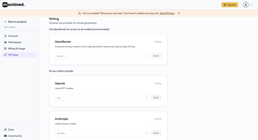 BYOK provider selection