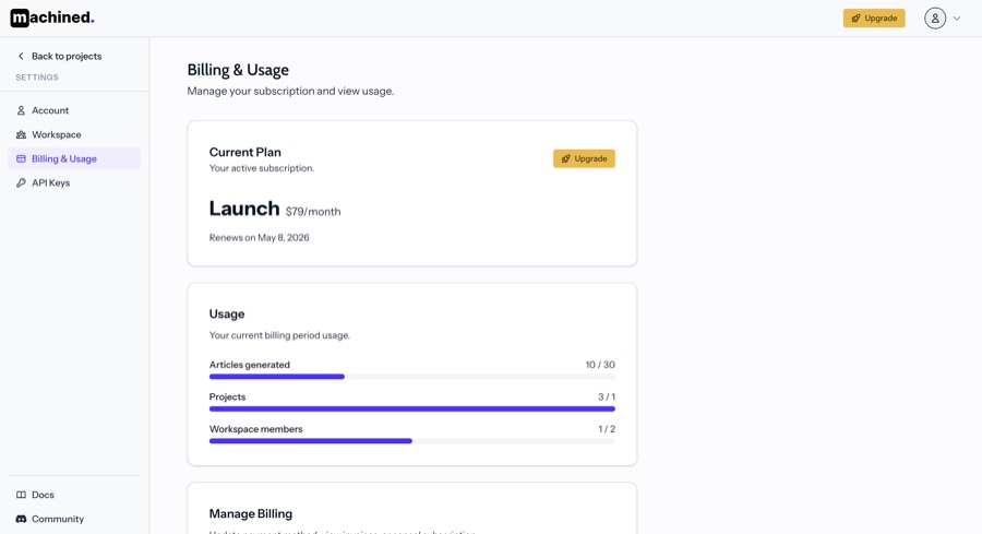 Billing and usage